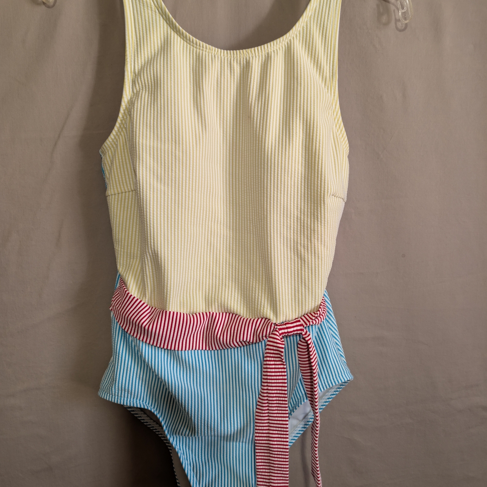 Lands' End Colorful Striped Swimsuit with Belt